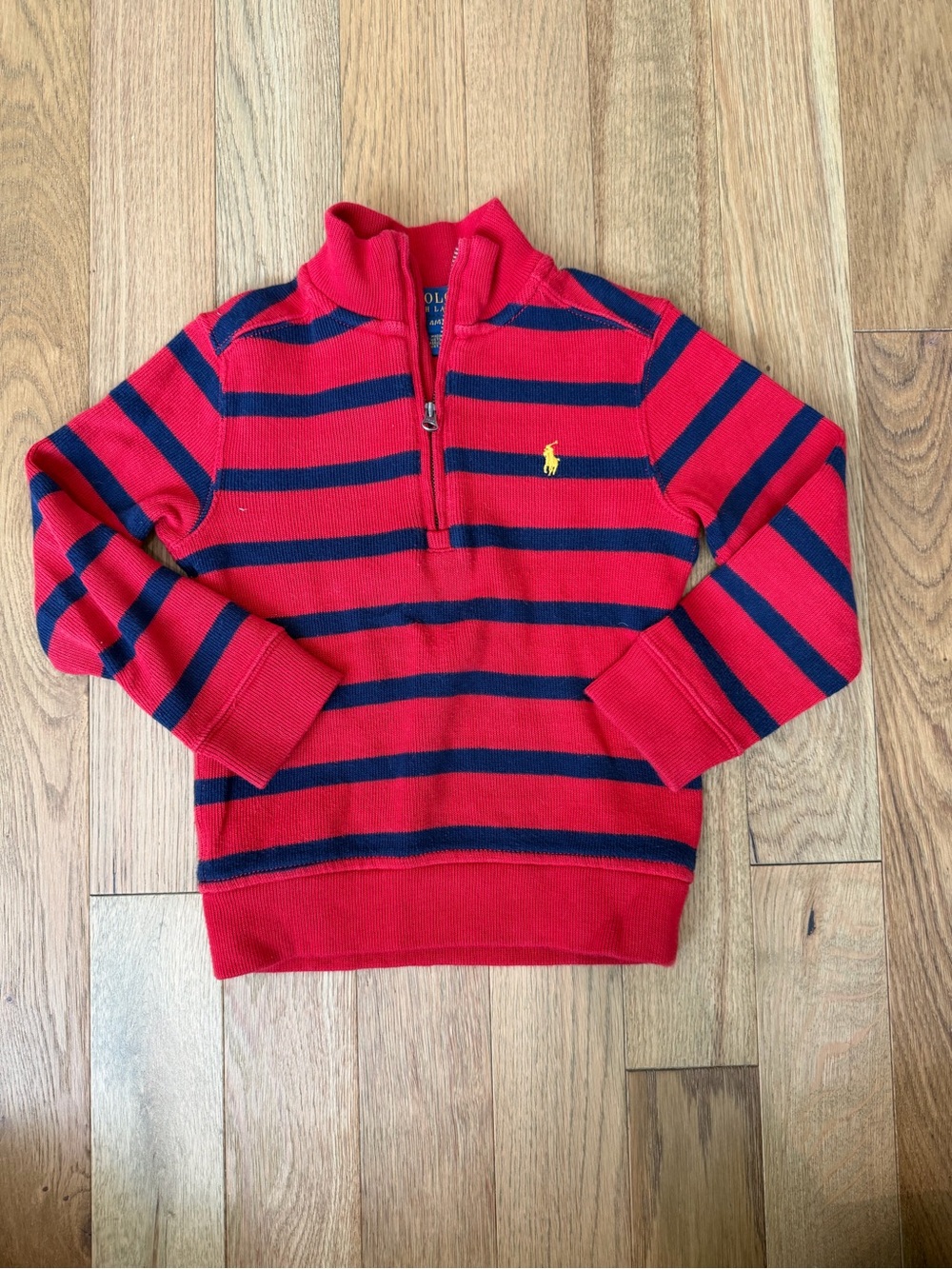 Polo Ralph Lauren Boys 4T Red Navy Stripe Quarter Zip Pullover Pony Sweater